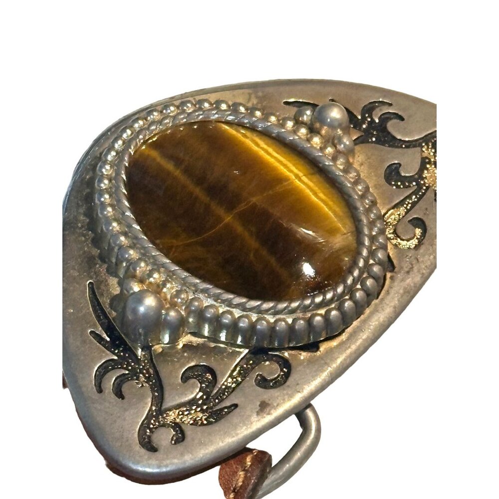 Silver Creek Classics Brown Belt with Faux Tiger's Eye and Silver Tone Buckle - Picture 2 of 7